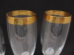 3 Vintage 24k Gold Scroll Wine Glasses