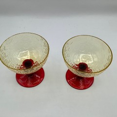 Set of 2 Pukeberg Vaseline Red/Yellow Turkey Tracks Sherberts