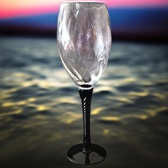 Vintage Optic Panel Twisted Stem Wine Glass Black Champagne Flute Hand Blown