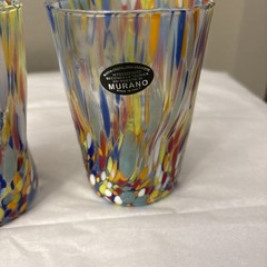 Murano Multicolore Indented Drinking Glasses Made In Italy Handmade Set of 2