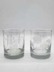 Pair of Etched Old Fashioned Rocks Glasses Low Ball Barware Southwest Designs