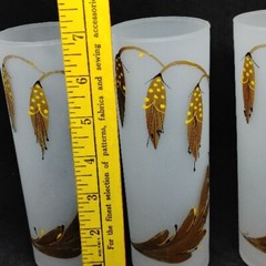 Vtg Set 3 MCM Frosted Hand painted Toms Collins Glasses Tumblers Gold Yellow HTF