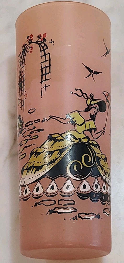 Vtg 1950s Libbey Southern Belle Lady Pink Frosted Drinking Glass CottageCore