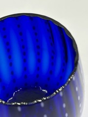 Set of 3 Zodax Art Deco Mavi Ribbed Cobalt Blue Opal Dot Stemless Wines – 16 oz