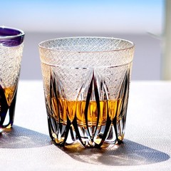 Vintage Black Hand Cut Crystal Whiskey Glass Tumbler Edo Kiriko Drinkware 11oz
