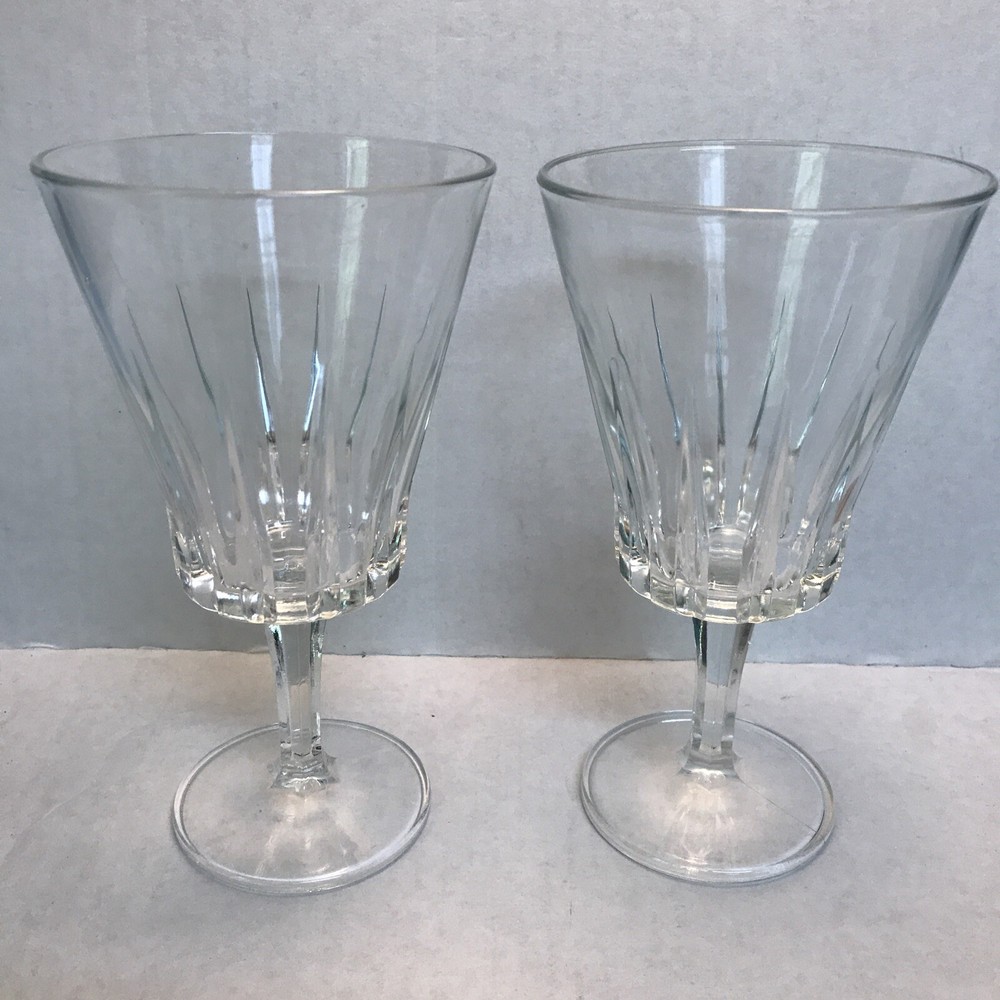 Italian Water Wine Goblets 2 Sorrento Fidenza Vetraria Vertical Cut Vtg Crystal
