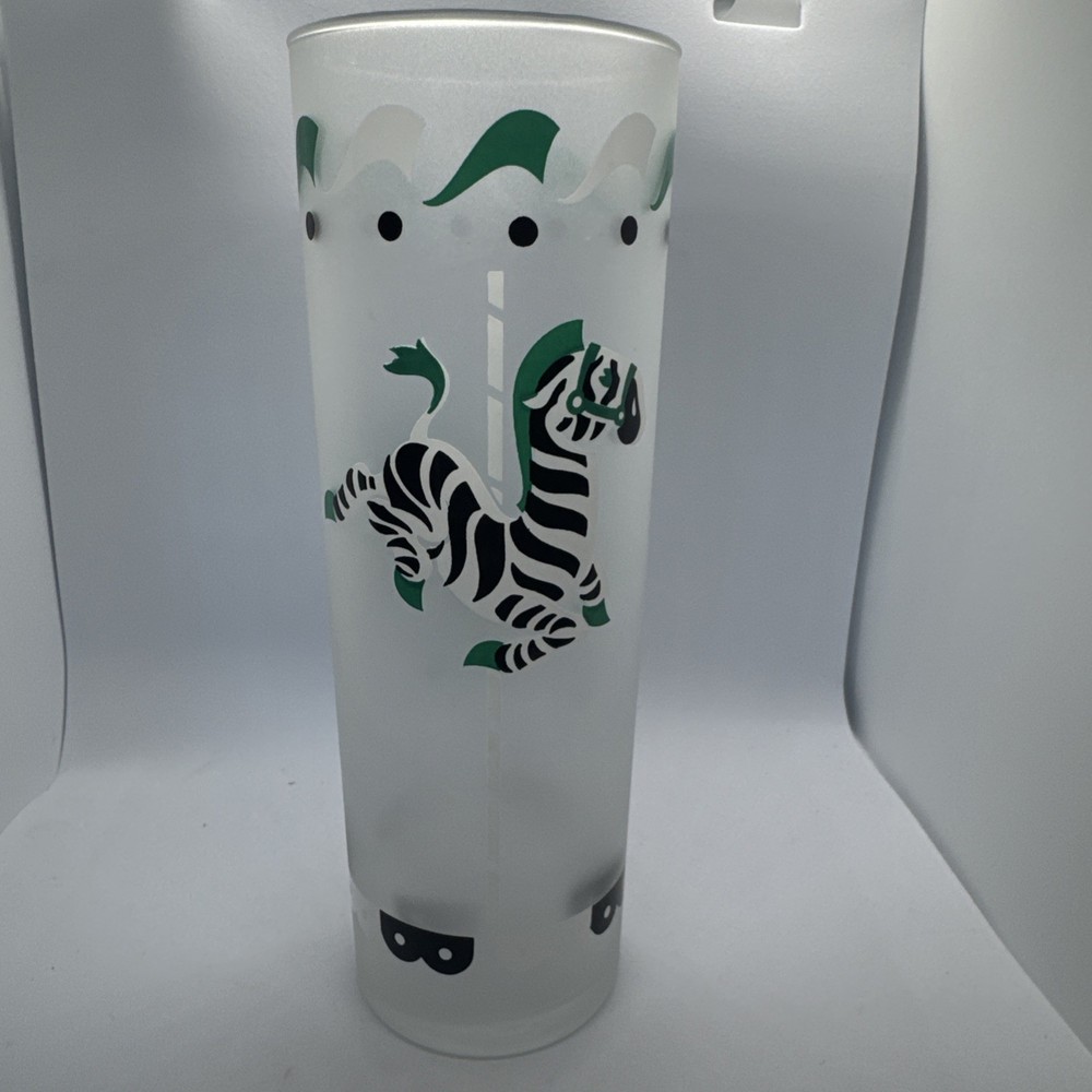 Libbey Carousel Animal Tumbler Merry-go-Round Frosted High ball 1950’s Zebra