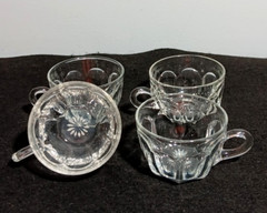 Set of 4 Vintage Heisey Colonial Paneled Clear Glass Punch Cups Flat Star Bottom