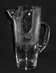 Vintage Intaglio Cut Duck Cattails glass Beer or Cocktail Mixer Pitcher Hunting