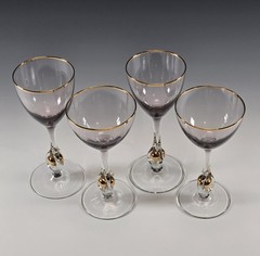 Set of 4 Jozef Stanik Amethyst Cordial Wine Glasses Golden Zuzana Czech Vintage