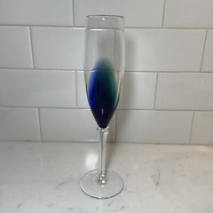 Pier 1 Imports/Turda Romania Splash Handblown Green/Blue Fluted Champagne Glass