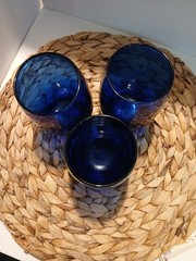 Set of 3 Cobalt Blue Stemless Wine Glass & Water Tumbler Elegant Drinkware
