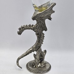 Fellowship Foundry Pewter & Glass Dragon Heart Goblet Flute Vintage 1990s