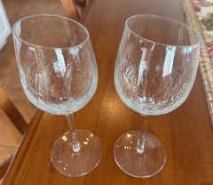 Pier 1 Crystal ANGLED RIM CRACKLE — Set of 2 White Wine Goblet 8 7/8″