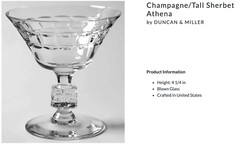 4 Champagne/Tall Sherbet Athena by DUNCAN & MIL Stem #D-1, Geometric Cut On Bowl