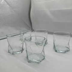 Set of 5 Crisa By Libbey Rhombus Low Ball Glasses Unique Design Tumbler 3 9/16″