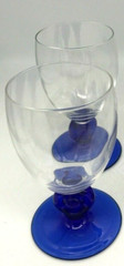 Pair LUMINARC FRANCE COBALT BLUE & Clear WINE GLASSES 4 – 5 ounces 4 3/4″ Tall