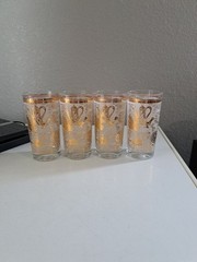 Vintage Hazel Atlas Glass lot of 4 Tumblers Colony 22kt Gold Accent Trim