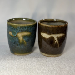 Mashiko Ware Yunomi Style Tea Cups Pair – Mingei Folk Pottery Iron Glaze