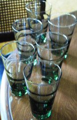 LIBBEY Vtg Set 6 SATURN OPTIC ‘RIPPLE MINT’ GREEN Highball Glass 12 oz Ring Wave