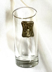 Vintage MCM Libbey Glass Crown Collection Gold Unicorn Medallion Tumblers Set 3
