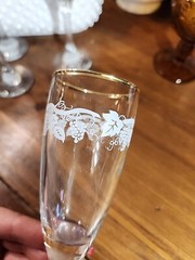 6 Vintage Crystal Champagne Flute 6 oz. Hand Decorated 24K Gold RimEtched Grapes