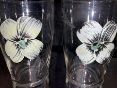 2 Hand Painted Clear Floral Juice Glasses Vintage