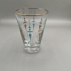 Vintage Libbey MCM Staccato Gold Turquoise 4-1/2” Tumbler Cocktail Glass Atomic
