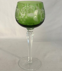 BOHEMIAN CZECH GREEN CUT TO CLEAR CRYSTAL 8″ WINE GLASS – SET OF 6