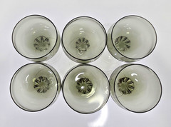 Set of 6 VTG Sasaki Coronation Smoke Gray Champagne Coupes Twisted Stem Glasses
