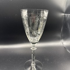 Vintage Etched Crystal Wine Goblets Set of 6 Wheat Laurel Leaf Geometric Stem 8”