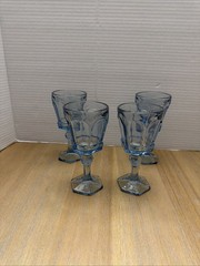 4 Vtg. Fostoria Virginia 6” Lt. Blue Paneled Glass Wine juice Water Goblets 4oz