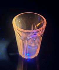 Vintage Selenium/Cadmium glow Hocking «COLONIAL/KNIFE & FORK» Pink Shot Glass
