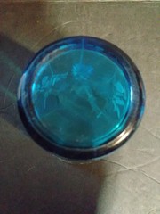 VTG Blue Glass Tumbler Hand Painted 4″ Tall 3″ Dia Daisies Floral Polished Base!