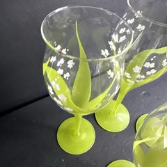 5 SIGNED Gloria Vanderbilt LILY OF THE VALLEY Painted WINE STEMS Goblet #R11