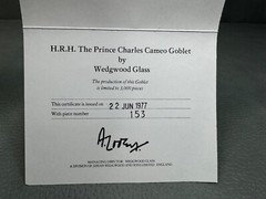 Wedgwood Glass H.R.H. The Prince Charles Cameo Goblet #153 of 3000