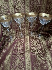 4 Piece Tiffin Rambler Rose Liquor Cocktail Goblets Gold Rimmed