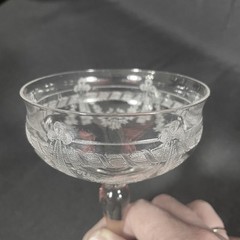 4 Bryce 350-4 Champagne Sherbet Glasses Etched Band Bow & Floral Swag 5-1/4″