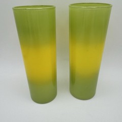 VTG Blendo Bermuda Twist Lemon Lime Glasses Yellow Green Collins Tumblers (2)