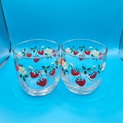 Vintage Anchor Hocking 3″ Strawberry Juice Drinking Glasses Set 1989 AHC Cottage