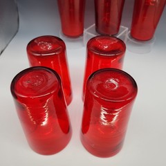 Set of 7 Red Art Glass Hand Blown Tumblers Drinking Glasses 5.75″ T Rough Pontil