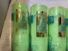 Lot of 7 Vintage Libbey Southern Comfort 22K Gold & Aqua Riverboat Barware GUC