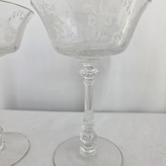 Set of 2 Heisey Orchid Etched Stemware Wine Glasses Champagne