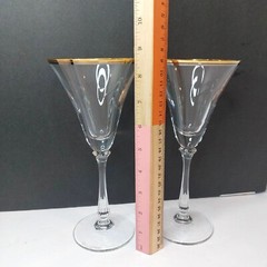 Vtg Oscar De La Renta Set Of 2 Crystal Stemware Glasses Gold Trim ~Signed~ MINT