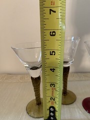 Vintage Blown Glass Amber/Red/ Twisted Stems Aperitif Cordial Glass 5.25” Set 3