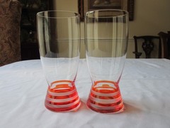Set of 2 Oversize Circleware Crystal COLORE STRIPE Red 21oz Highball Glasses 7″