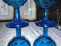 Set of 4 Vintage BARTLETT-COLLINS Glass TEAL Aqua BLUE Panel RIBBED 16oz GOBLET