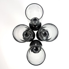 Luminarc of France-Set of Four «Domino Signature Black Stem» Champagne Flutes