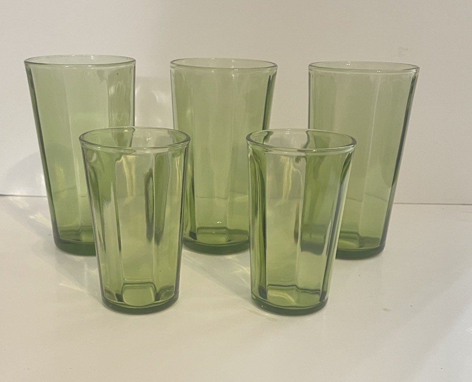 HAZEL ATLAS Vintage Mount Vernon Avocado Panel Glass Tumblers Juice Set of 5