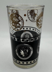 Set Of 3 Gold Coin and Black Glass Tumblers MCM Continental Can Company 4.5” H